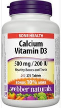 Webber Naturals Calcium Carbonate 500mg with Vitamin D3 200iu 275 Tabs Bonus Pack