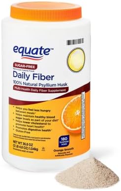 Equate Sugar-Free Psyllium Husk Fiber Powder 100% Natural Daily Fiber Supplement Orange Flavor 36.8 oz (180 Teaspoon Doses) Sticker