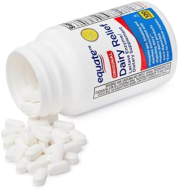 Equate Dairy Relief Lactase Enzyme Caplets Original Digestive Enzyme Dietary Supplement 9000 FCC Units 120 Count Sticker