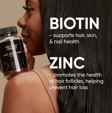 Black Girl Vitamins - Hair Skin and Nails Gummies with Biotin (6000 mcg) Zinc Gelatin Free Vitamin A and Vitamin E - Gluten-Free. Made in The USA (Passion Fruit 120 Count) 60 Day Supply