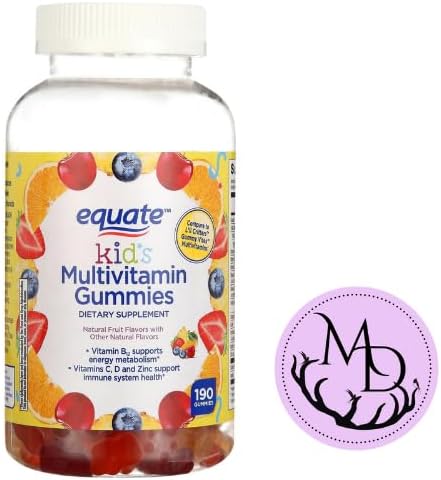 Equate Kids Multivitamin Gummies for General Health Natural Fruit 190 Count +Dri Store Sticker.