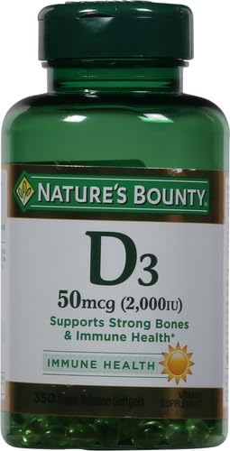 Nature's Bounty Vitamin D3 2000 IU|Supports Immune HealthCalcium Absorption &amp Bone Strength|Essential for Healthy Bones|Non-GMONo-Gluten350 Softgels1 Serving Per Day for Daily Health(Pack of
