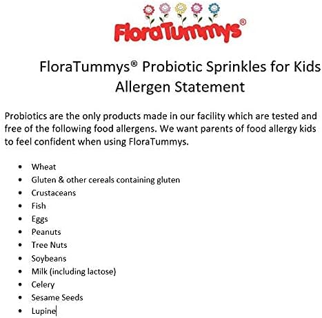 FloraTummys Probiotic Sprinkles for Kids: 30 Taste-Free Powder Packets Free of Food Allergens Non-Dairy Gluten Free Sugar-Free Non-GMO Vegan