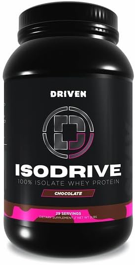 Driven Nutrition IsoDrive Whey Isolate Protein Powder 2lb (Chocolate) – 25g Protein Enzyme Enhanced for Absorption Ultra Clean