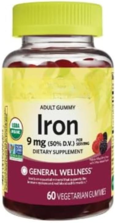 SEDLAV General Wellness Iron Supplement Gummies Mixed Berries 9 mg 60 Count Sticker