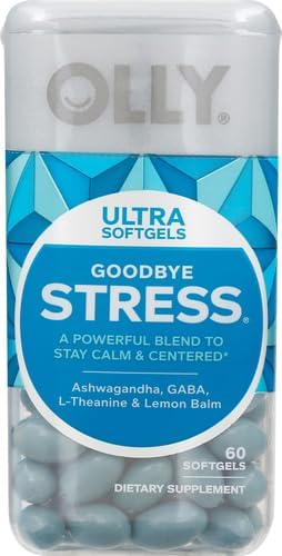 OLLY Ultra Strength Goodbye Stress SoftgelsGABAAshwagandhaL-Theanine and Lemon BalmStress Relief Supplement -60 Count (Pack of 2)