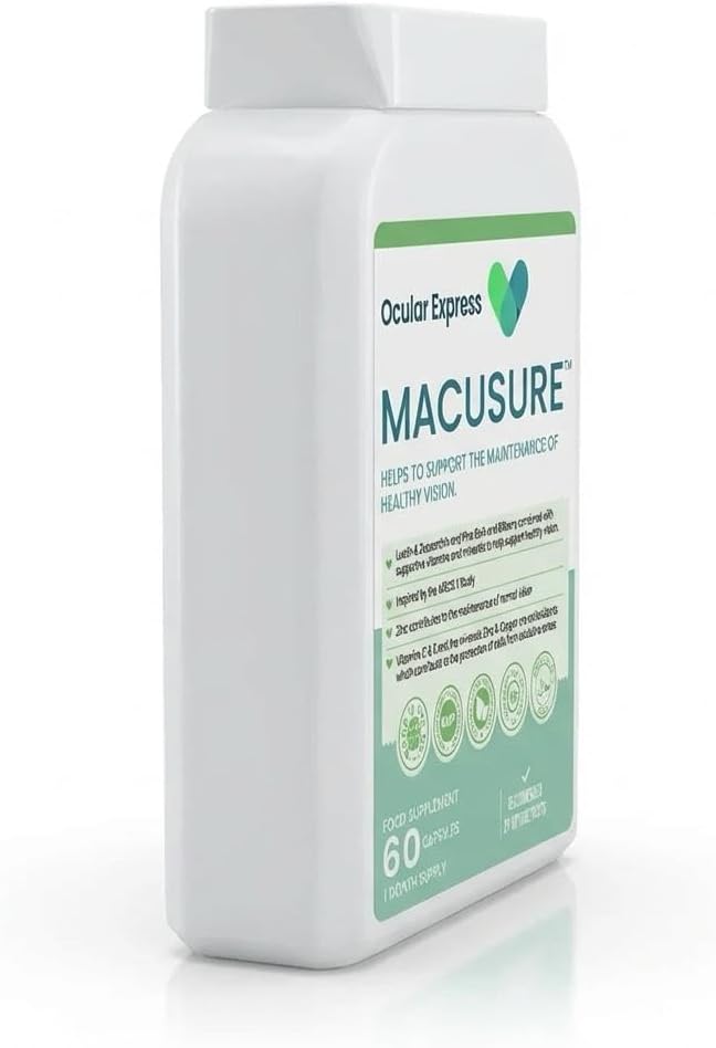 Macusure Vision Support Supplement 60 Capsules Lutein and Zeaxanthin with Bilberry and Pine Bark 1 Month Supply