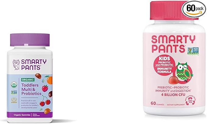 SmartyPants Organic Toddler Multivitamin Gummies: Probiotics &amp Kids Probiotic Immunity Gummies: Prebiotics &amp Probiotics for Digestive Health and Immune Support Supplement