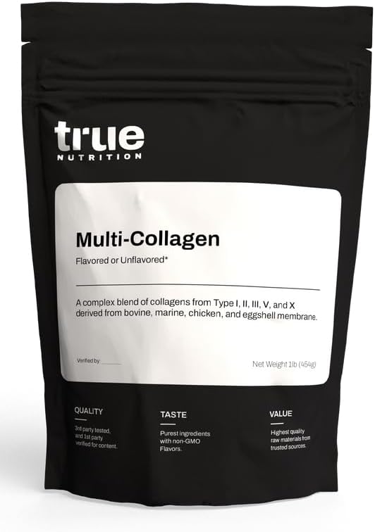 True Nutrition Multi-Collagen Powder (1 lb) – Type I II III V &amp X Collagen Peptides Unflavored Paleo Friendly Gluten-Free 3rd Party Tested