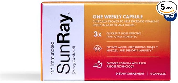 Immunotec Sunray Vitamin D 5-Month Supply – Calcifediol 75 mcg – Once a Week Dose – Superior Absorption - Fast Acting