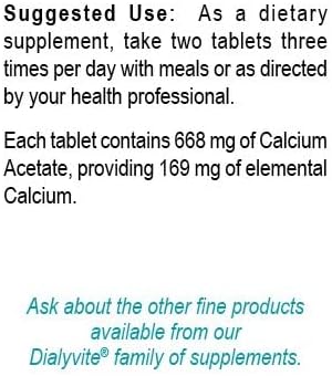 Dialyvite Calcium Acetate - 500 Tablets - Calcium Supplement for Dialysis