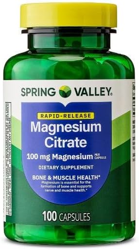 H4U Spring Valley Rapid-Release Magnesium Citrate Bone Health Dietary Supplement Capsules 100 mg 100 Count