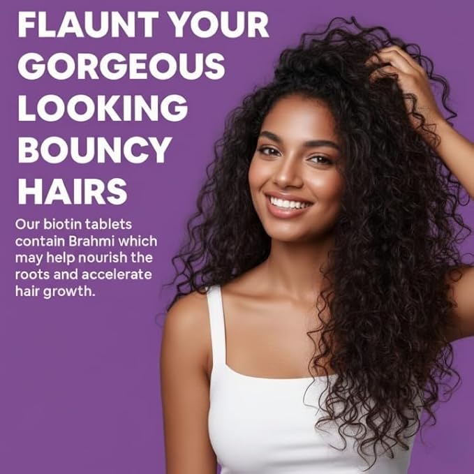 Biotin for Hair Growth with Amla Brahmi &amp Bamboo Extract - 90 Veg Tablets
