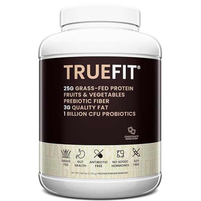 TrueFit High Fiber Protein Powder Grass-Fed Whey Meal Replacement Shake with Prebiotics Probiotics &amp Organic Superfoods Keto Friendly Gluten Free