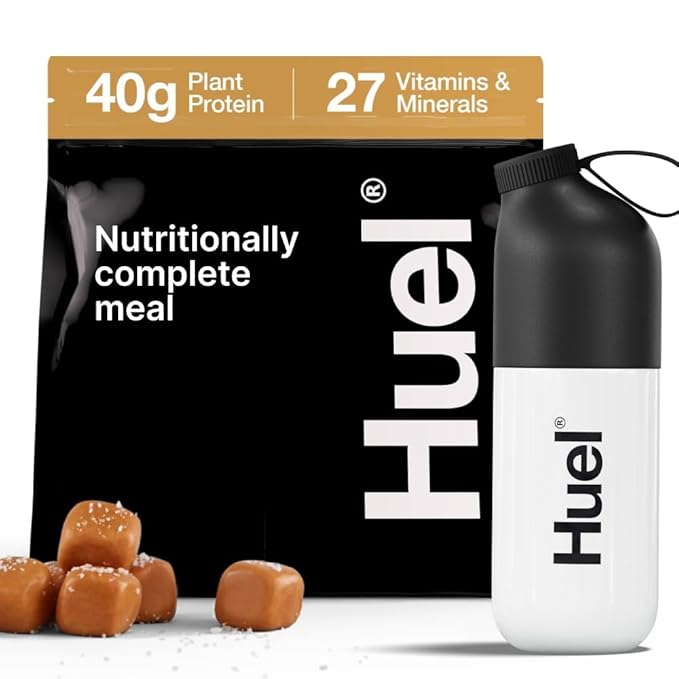 Huel Black Edition Bundle | Salted Caramel 40g Vegan Protein Powder + Shaker Bottle | Nutritionally Complete Meal | 27 Vitamins and Minerals Gluten Free | Lockable Lid to Avoid Spills | BPA Free