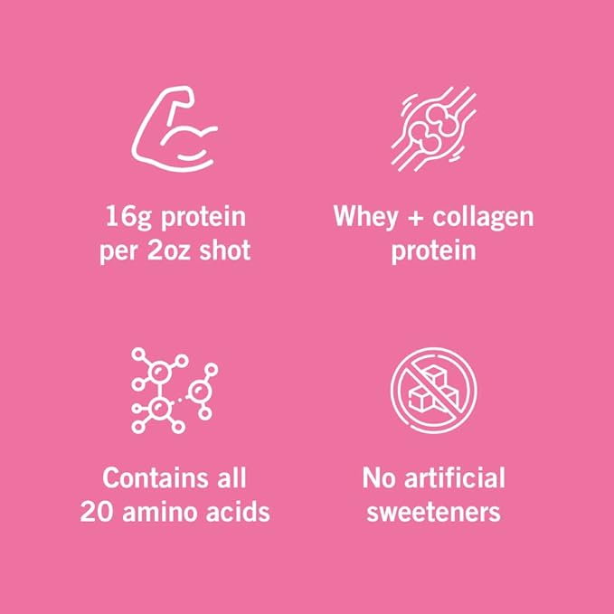 Vidafuel Wellness Protein Drink 16g Protein per 2oz Shot 32 fl oz Carton 2 Pack Berry Collagen and Whey Drink No Artificial Sweeteners