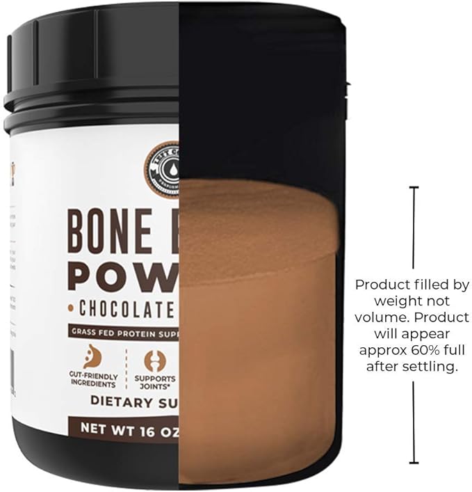 Chocolate Bone Broth Protein Powder - 100% Grass Fed Beef Bone Broth with 16g Protein &amp 13g Collagen per Serving - Great for Shakes &amp Hot Chocolate - Keto Friendly Low Carb &amp Non-GMO (1lb