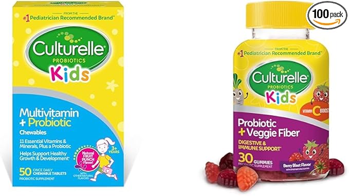 Culturelle Kids Complete Chewable Multivitamin + Probiotic 50 Count + Daily Probiotic Gummies 30 Count for Kids Ages 3+