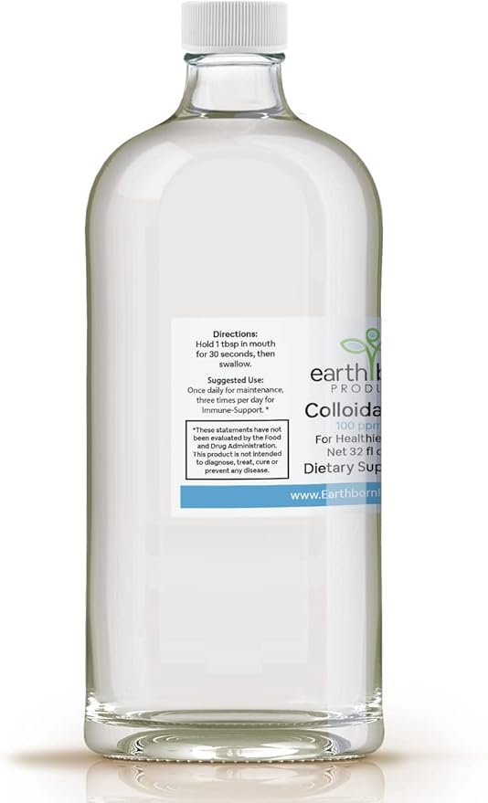 Earthborn Colloidal Silver Liquid (32oz) - 100PPM Pure Monatomic Silver Water - 99.9% Natural Nano Silver Liquid Supplement for Immune Support* Non-GMO Glass Bottle | Made in USA