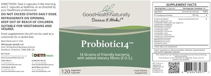 Probiotics 14 - Digestive Supplement Gut Cleanse | 120 Capsules - Good Health Naturally