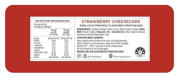 Fibre Boost Cold Pressed Strawberry Cheesecake flavoured Protein Bar