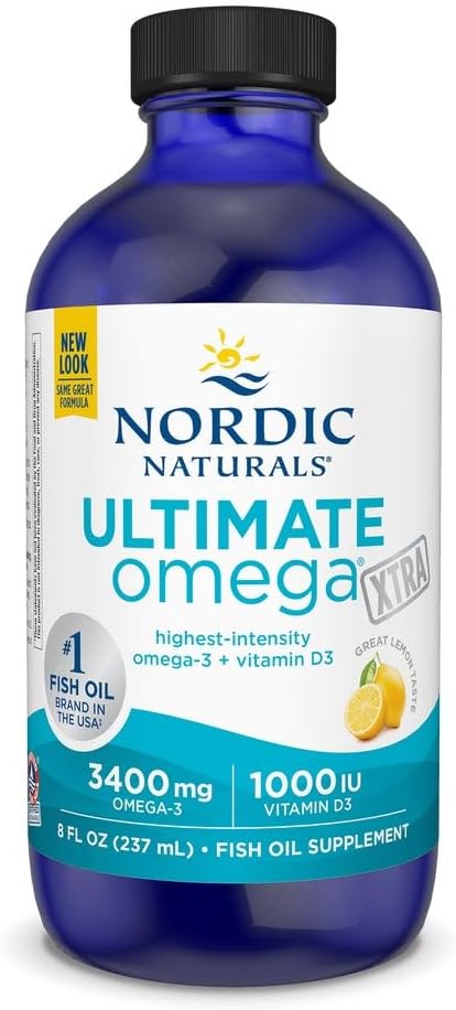 Nordic Naturals Ultimate Omega Xtra Liquid Lemon Flavor - 8 oz - 3400 mg Omega-3 + 1000 IU Vitamin D3 - EPA &amp DHA - Brain Heart Joint &amp Immune Health - Non-GMO - 48 Servings