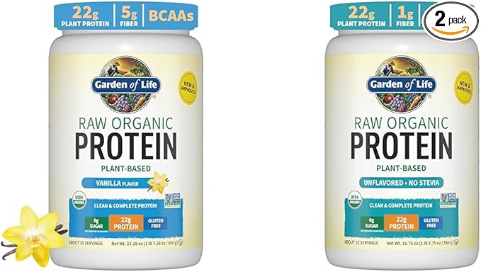 Garden of Life Organic Vegan Protein Powder Bundle - Vanilla 1.5 LB &amp Unflavored 1.2 LB - 22g Plant Based Protein
