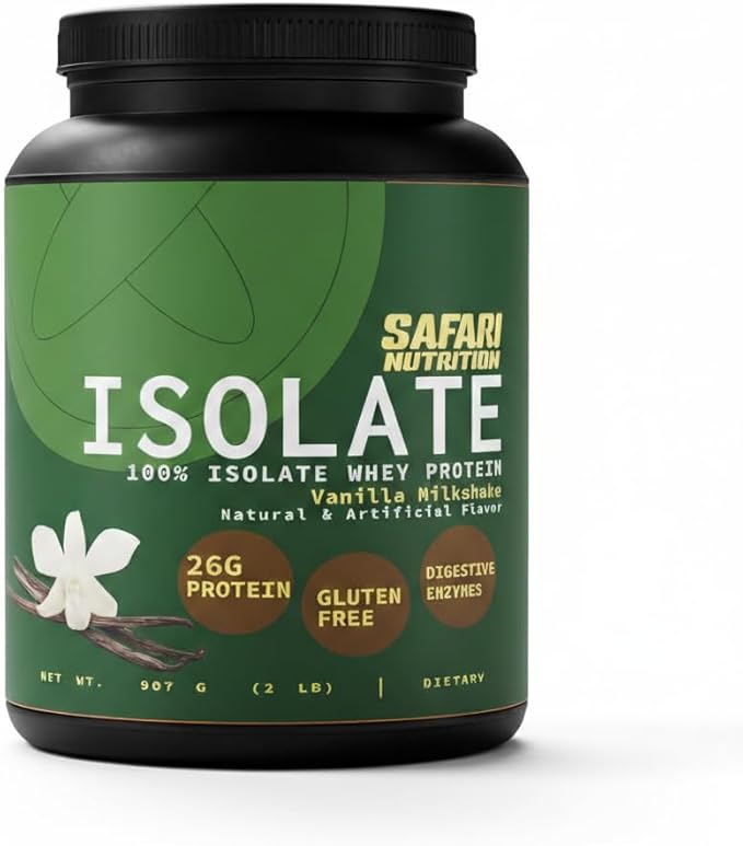 Safari Nu 100% Isolate Premium Protein Powder Vanilla - 2 LB Tub 26G of Protein - Isolate Whey Protein Blend - 12g BCAAs Per 2 Scoops (2 Pounds Isolate Vanilla)