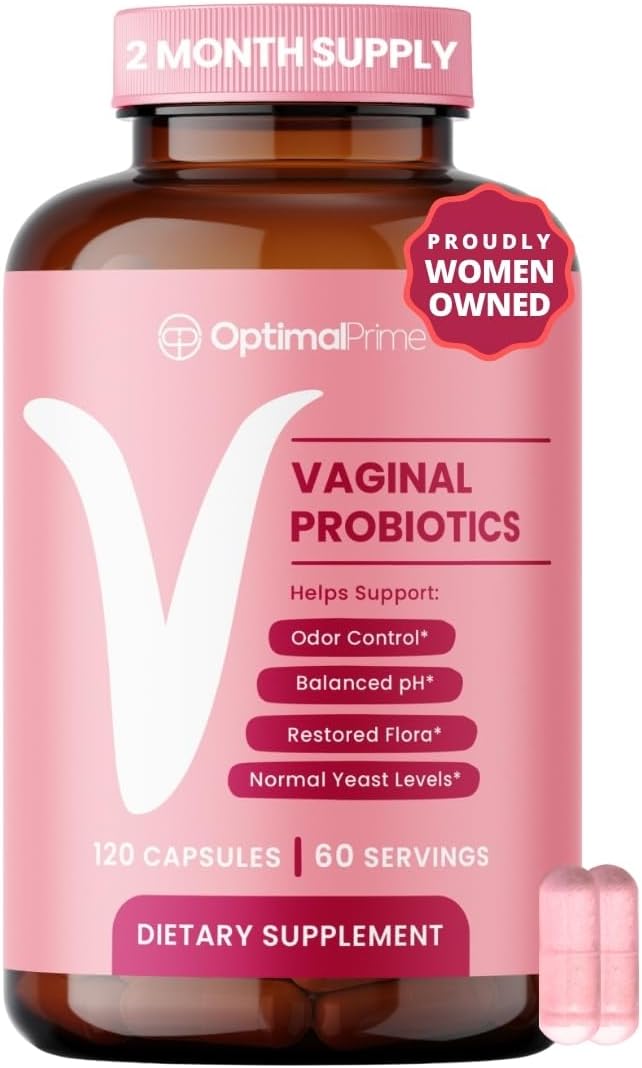 Optimal Prime Vaginal Probiotics for Women with Prebiotics Cranberry Extract and Lactobacillus Probiotic Blend Supports Healthy Vaginal Flora Odor Control pH Balance 2 Month Supply 120 Capsules