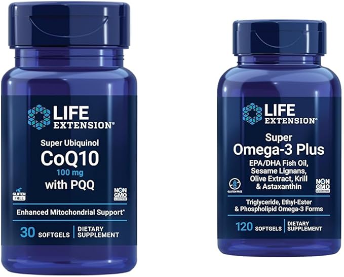 Life Extension Super Ubiquinol CoQ10 with PQQ CoQ10 PQQ &amp Super Omega-3 Plus EPA/DHA Fish Oil Sesame Lignans