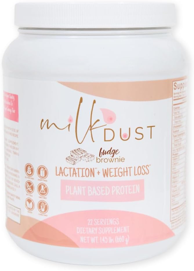 MILK DUST Protein Powder 660g | Breastfeeding Powder for Nursing Moms | Lactation Support Pea Powder | Vegan &amp Dairy-Free | Fudge Brownie | 22 Servings