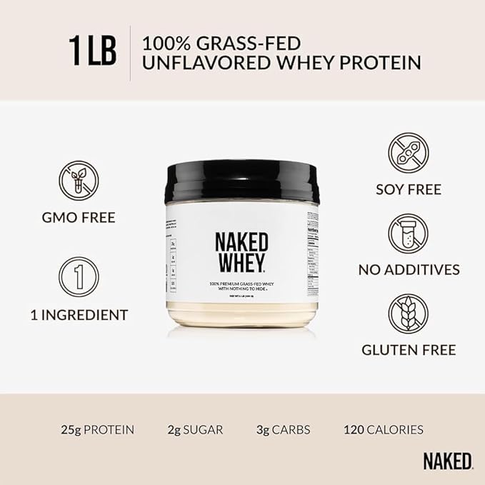 NAKED Whey Protein Powder 1LB (15 Servings) Pure Micronized Creatine Monohydrate 500g (100 Servings) – Grass-Fed Bulk Non-GMO Gluten Free Soy Free