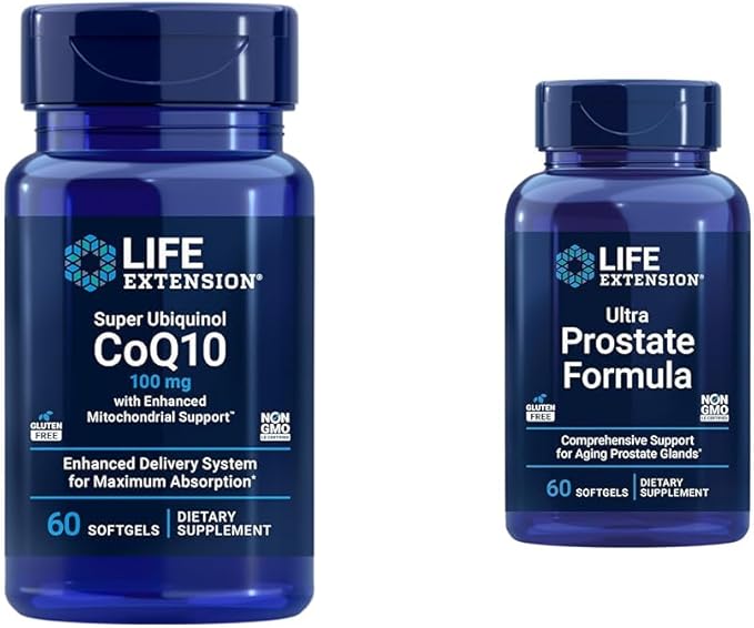 Life Extension Super Ubiquinol CoQ10 with Enhanced Mitochondrial Support ubiquinol CoQ10 shilajit &amp Ultra Prostate Formula Saw Palmetto for Men pygeum stinging Nettle Root lycopene