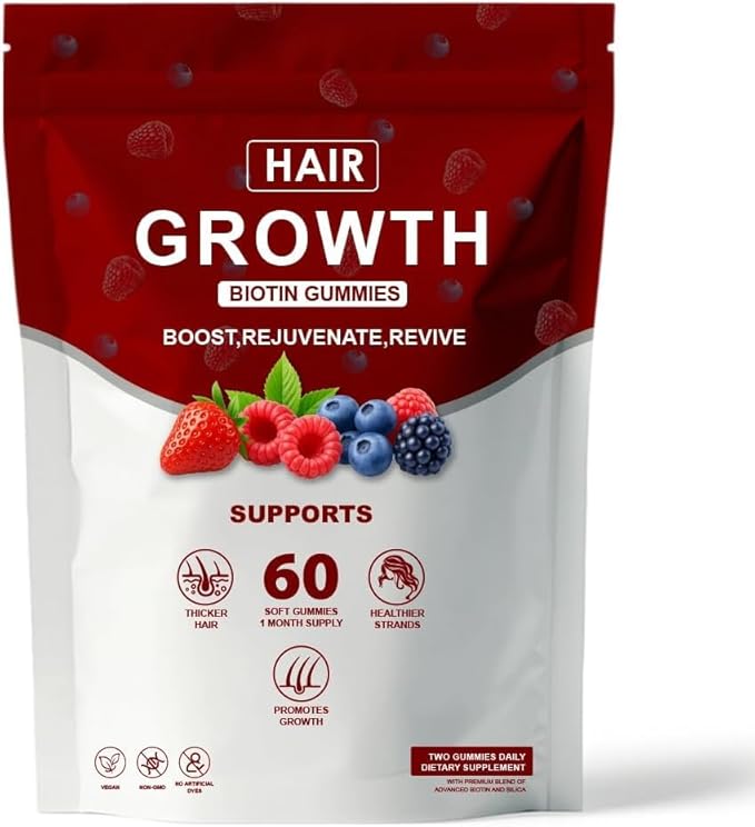 Hair Growth Gummies for Black Women Promote Hair Strength &amp Growth with Biotin for Women &amp Men Delicious Berry Flavor 60 Count