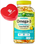 Spring Valley Maximum Care Omega-3 from Fish Oil Dietary Supplement Softgels for Eye Brain Bone &amp Heart Health 2000 mg 180 Count Pill Box.