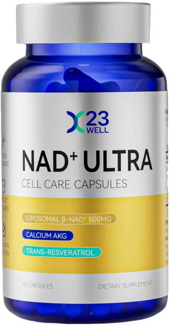 NAD+ Ultra Cell Care Capsules with Liposomal NAD+ Calcium Alpha Ketoglutarate &amp Trans-Resveratrol 60 Capsules Supplements