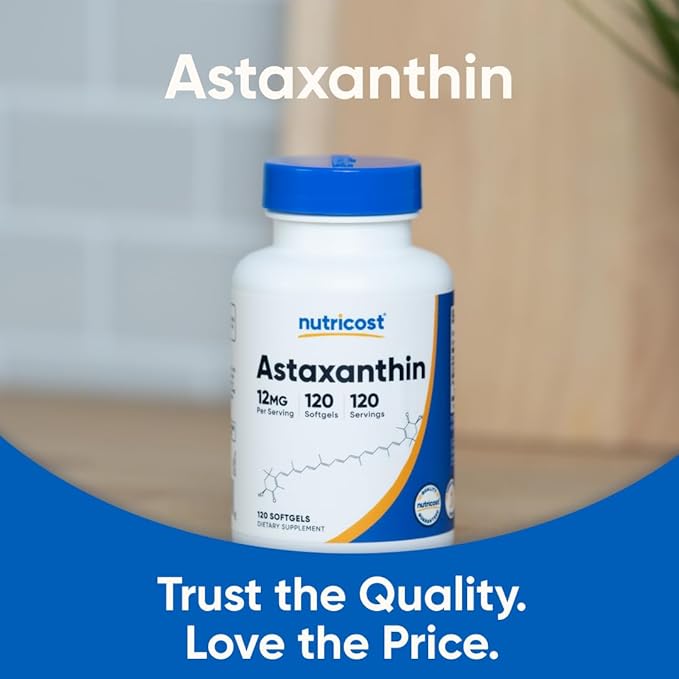 Nutricost Astaxanthin 12mg Non-GMO and Gluten Free 120 Softgels (4 Month Supply) (Pack of 2)