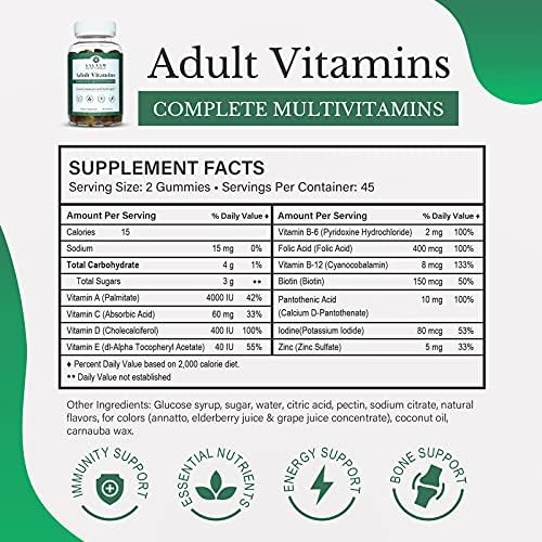 Salaam Nutritionals - Adult Multivitamins Vitamin Gummies for Women and Men Multivitamins for Adults with 11 Essential Vitamins and Minerals 90 Count 2 Packs