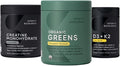 Sports Research® Organic Greens Superfood Powder w/Spirulina &amp Chlorella Adaptogens Enzymes Probiotics 8 VIT Bs D3 5000iu with Vitamin K2 100mg and Creatine Monohydrate