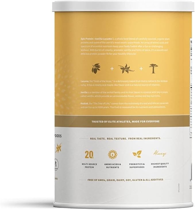 Sprout Living Epic Protein Plant Based Protein &amp Superfoods Powder Vanilla Lucuma Powder | 20 Grams Organic Protein Powder Vegan Non Dairy Non-GMO Gluten Free Low Sugar (2 Pound 24 Serving