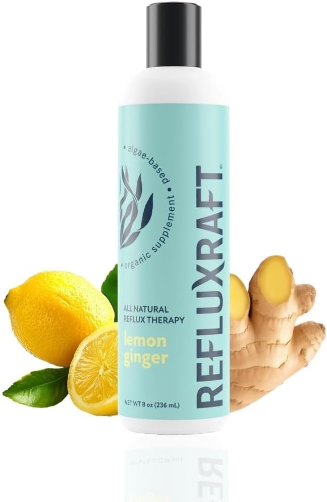 Acid Reflux Therapy with Organic Alginate Rapid &amp Long Lasting Gerd LPR &amp Digestion Symptom Support Zero Sugar Gluten Free Low Sodium Lemon Ginger Flavor 47 Gel Servings 8 OZ Bottle