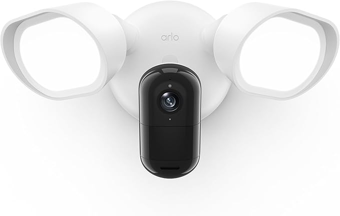 Arlo Wired Floodlight Camera Home Security Camera with 2K Video and HDR 2000 Lumens Integrated Siren Weather-Resistant Color Night Vision 160º Field of View 2-Way Audio White (2025)