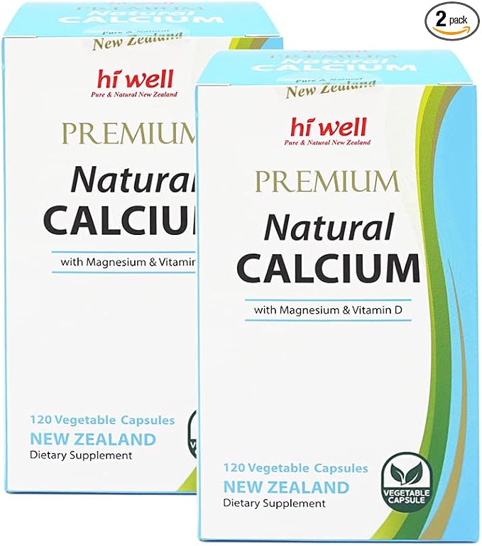 (Pack of 2) Hi Well Premium Natural Calcium with Magnesium &amp Vitamin D 120Vegetarian Capsules