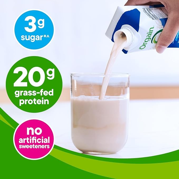Orgain Clean Protein Shake Grass Fed Dairy Vanilla Bean (Pack of 12) and Orgain Organic Nutritional Protein Shake Strawberries &amp Cream (Pack of 12)