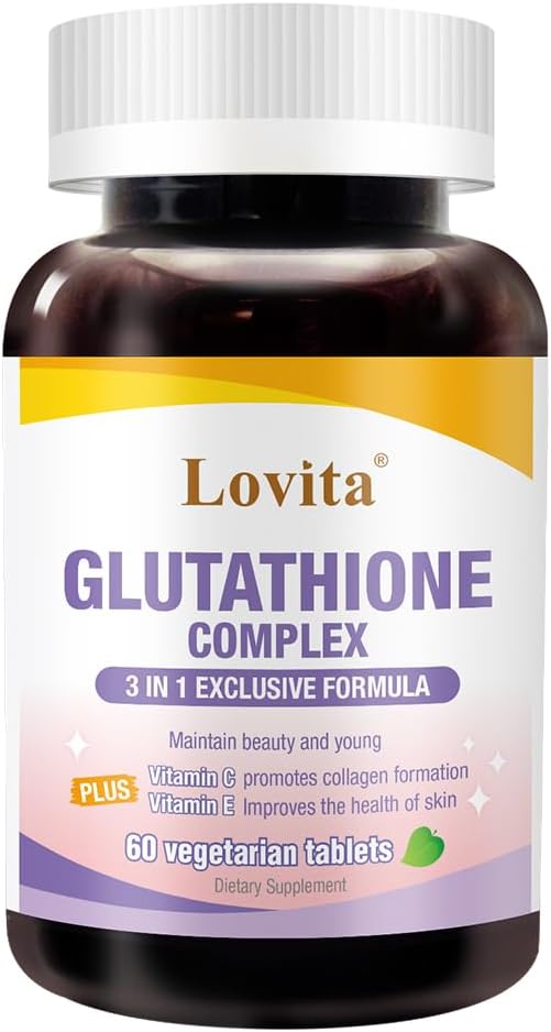 Lovita Glutathione Complex 500mg for Radiant Skin &amp Immunity Support | 99.8% Purity with Vitamin C Selenium &amp E Vegan Non-GMO Gluten-Free 60 Vegetarian Tablets