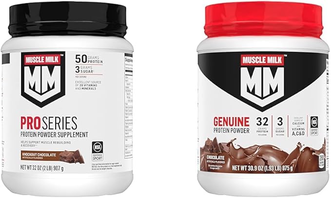 Muscle Milk Pro Series Protein Powder SupplementKnockout Chocolate2 Pound11 Servings50g Protein &amp Genuine Protein Powder Chocolate 1.93 Pounds 12 Servings 32g Protein 3g Sugar