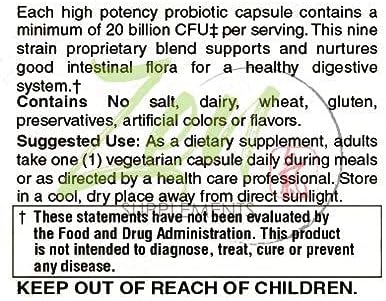 20 Billion CFU 9 Strain Multi-Probiotic 30-Vegcaps -Sustained Release Technology Resist Stomach Acid Shelf Stable - Support for Healthy Digestion &amp Intestinal Ecology Favorable Intestinal Flora