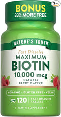 Nature's Truth Biotin 10000 Mcg Fast Dissolve Tabs Natural Berry Flavor 120 Count (Pack of 3)