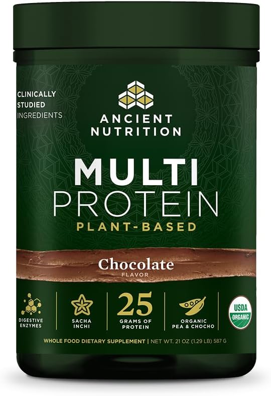 Ancient Nutrition Organic Multi Protein Plant Based Powder 25g Protein Hydrolyzed Pea Protein Digestive Enzymes &amp Probiotics Supports Muscle &amp Gut Health Chocolate 15 Servings