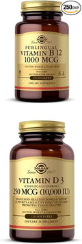 Solgar Vitamin B12 1000 mcg 250 Nuggets - Healthy Nervous System - Promotes Cardiovascular Health Vitamin D3 (Cholecalciferol) 250 MCG (10000 IU) 120 Softgels - Immune System Support